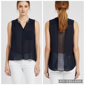 Abercrombie & Fitch Top Beaded Beaded Sheer Back High Low Navy Blue XS Party Mod